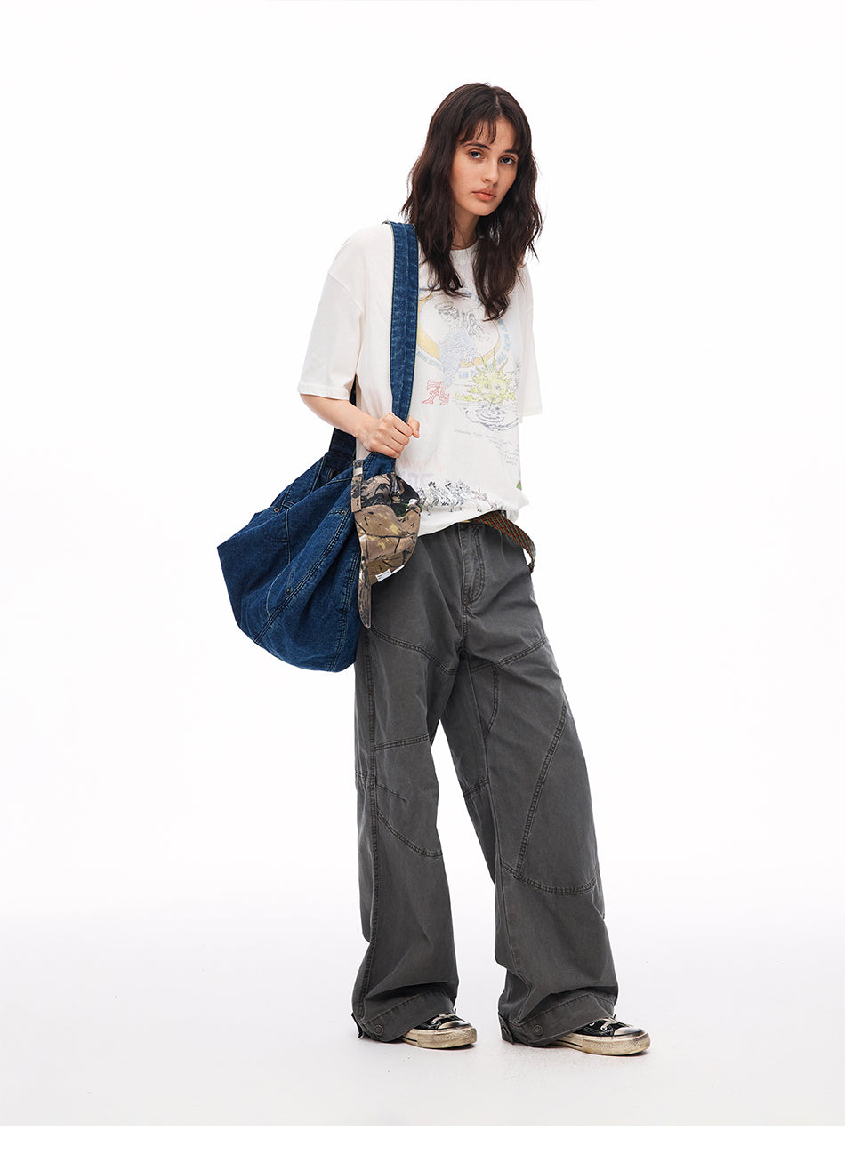 MADWITCH DECONSTRUCTED EMBROIDERED WASHED CARGO TROUSERS #CK3653