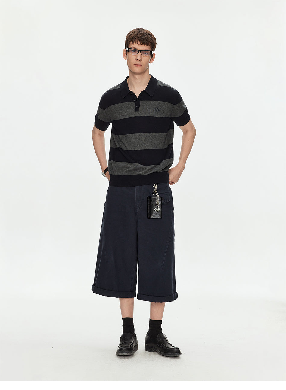 MADWITCH EMBROIDERED STRIPED KNIT POLO SHIRT #27512