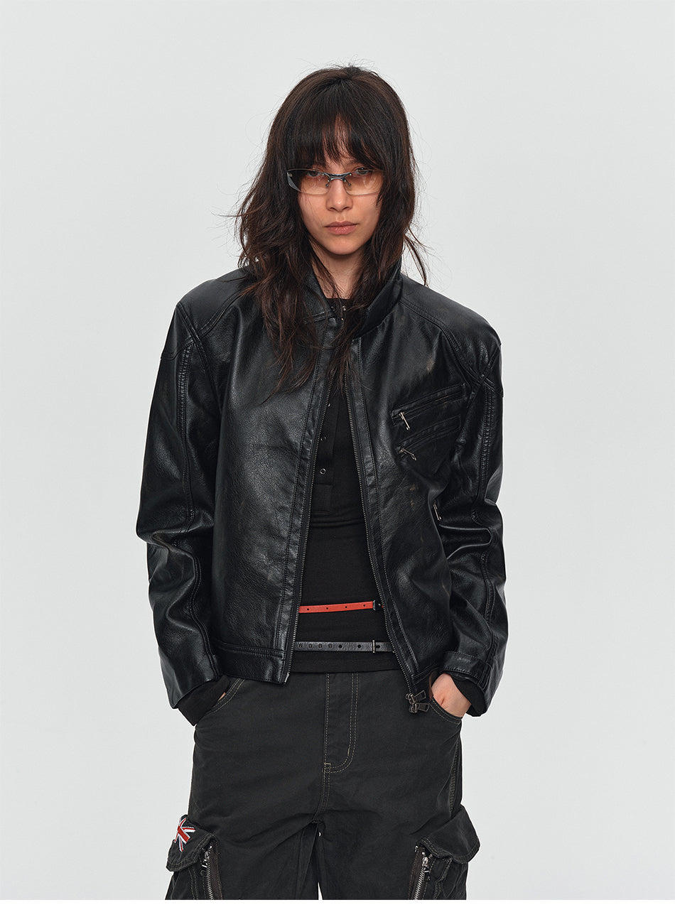 MADWITCH VINTAGE WASHED PU BIKER JACKET #AW26138