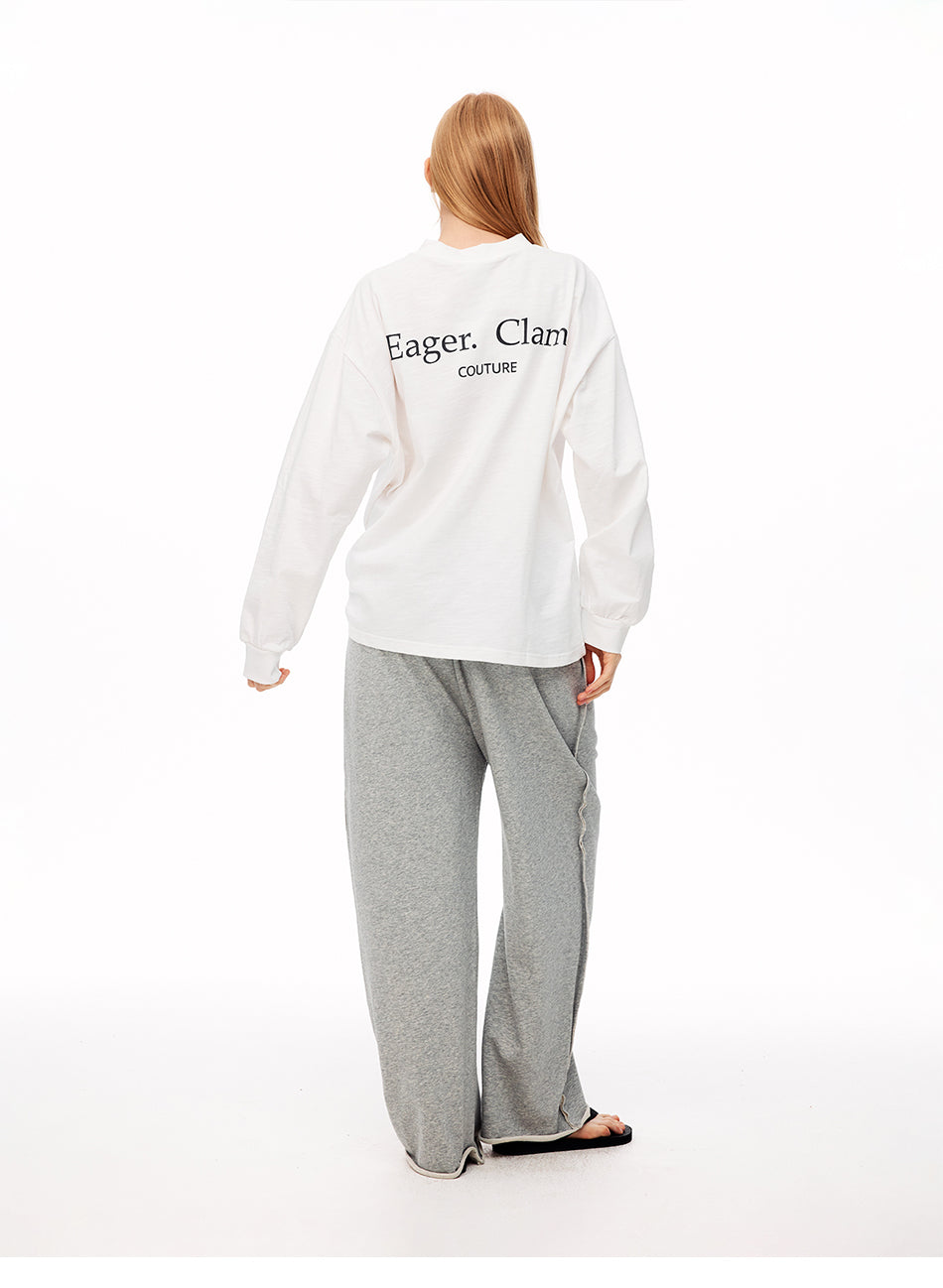 MADWITCH LOOSE LETTER-PRINT MOCK-NECK LONG-SLEEVE T-SHIRT #N2096