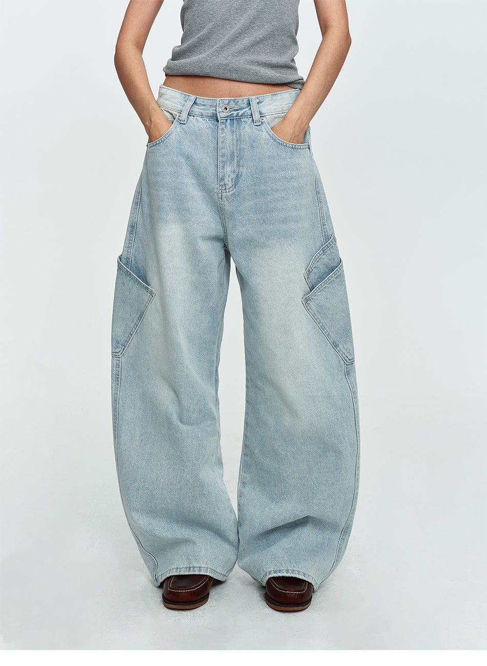 MADWITCH SIDE-POCKET LIGHT-WASH CURVED-LEG JEANS #K7388
