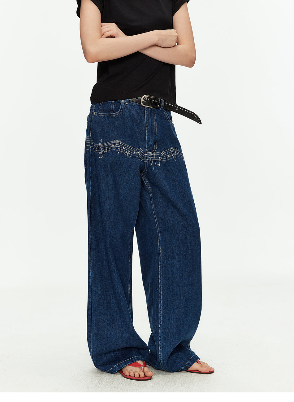 MADWITCH MUSICAL NOTE EMBROIDERED JEANS #AW26522
