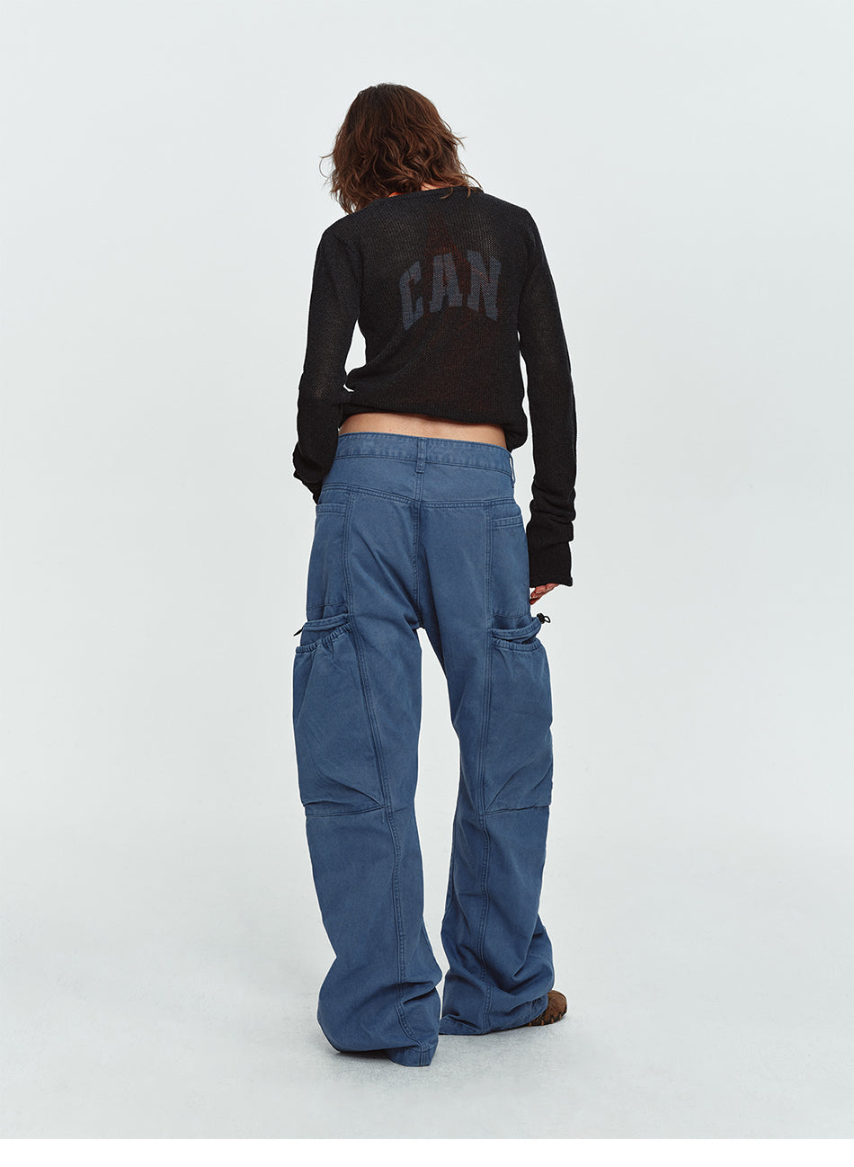 MADWITCH WASHED PANELLED WIDE-LEG CARGO PANTS #DR9623