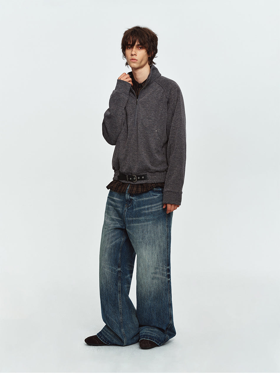 MADWITCH TEXTURED HALF-ZIP RAGLAN PULLOVER SWEATSHIRT #991561