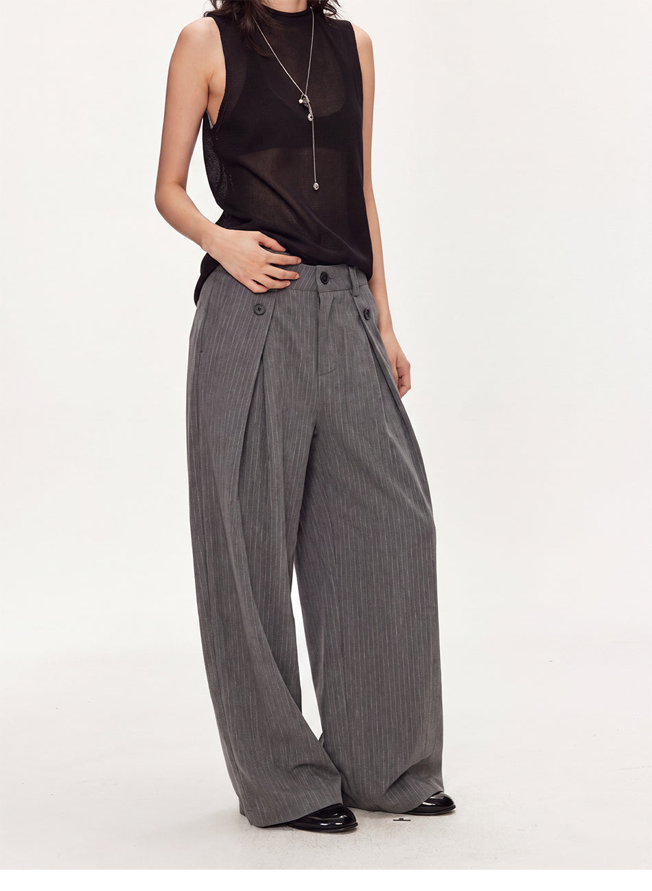 MADWITCH PINSTRIPE PLEATED WIDE-LEG TROUSERS #CK61093