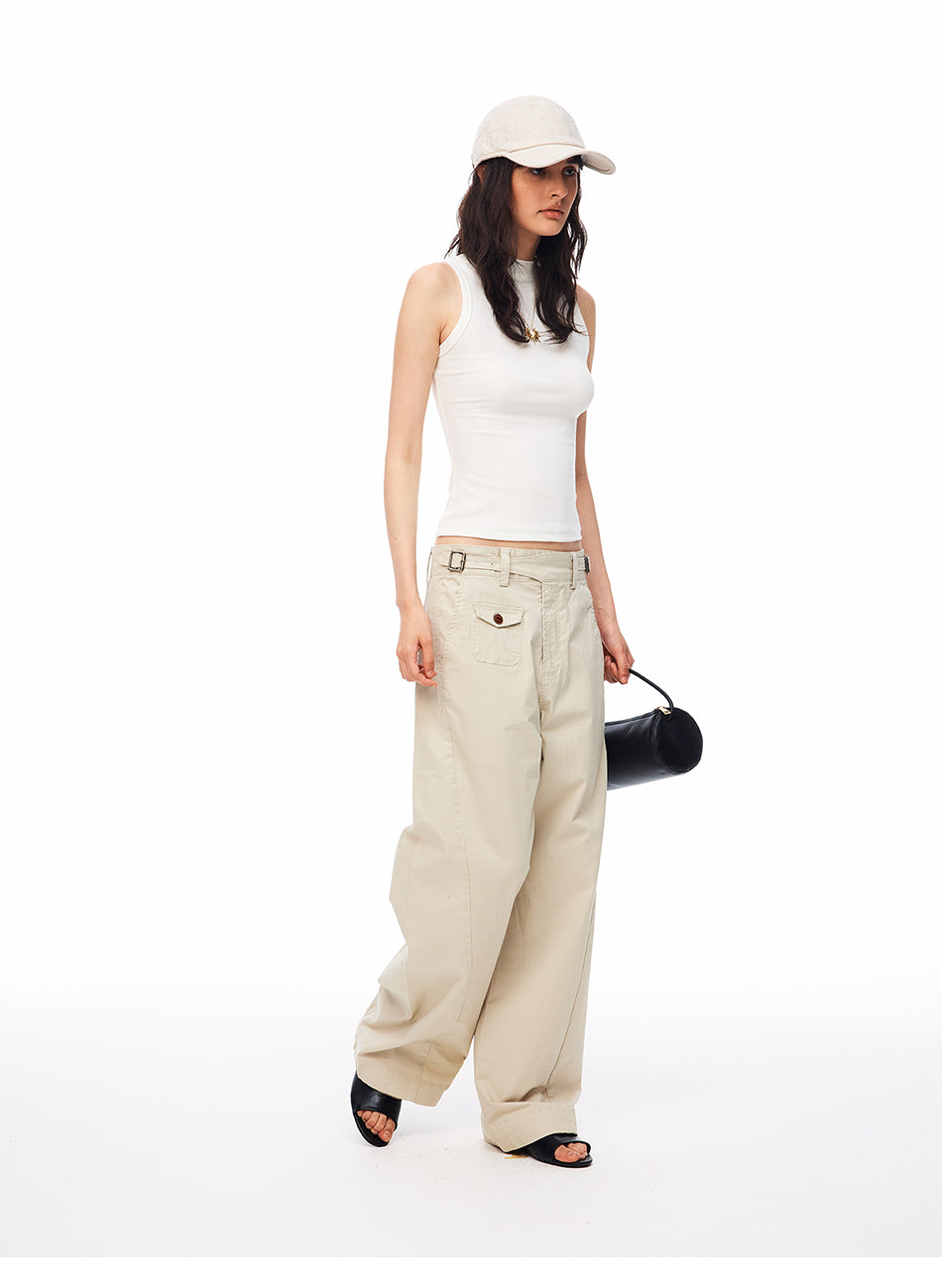 MADWITCH ADJUSTABLE WAIST CARGO WIDE-LEG PANTS #CK61012