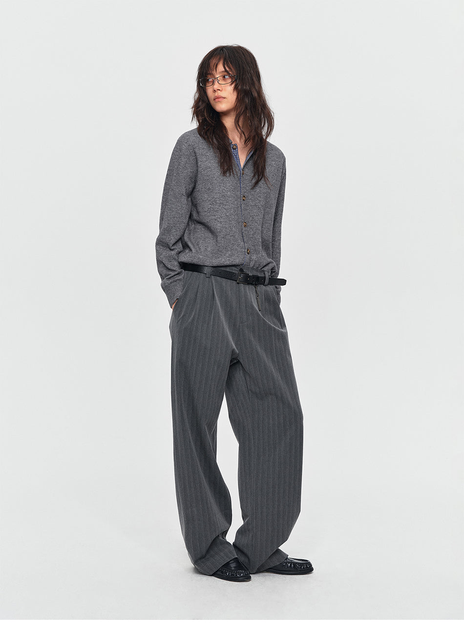MADWITCH CONTRAST-PLACKET PLAID WOOL-BLEND CARDIGAN #11888
