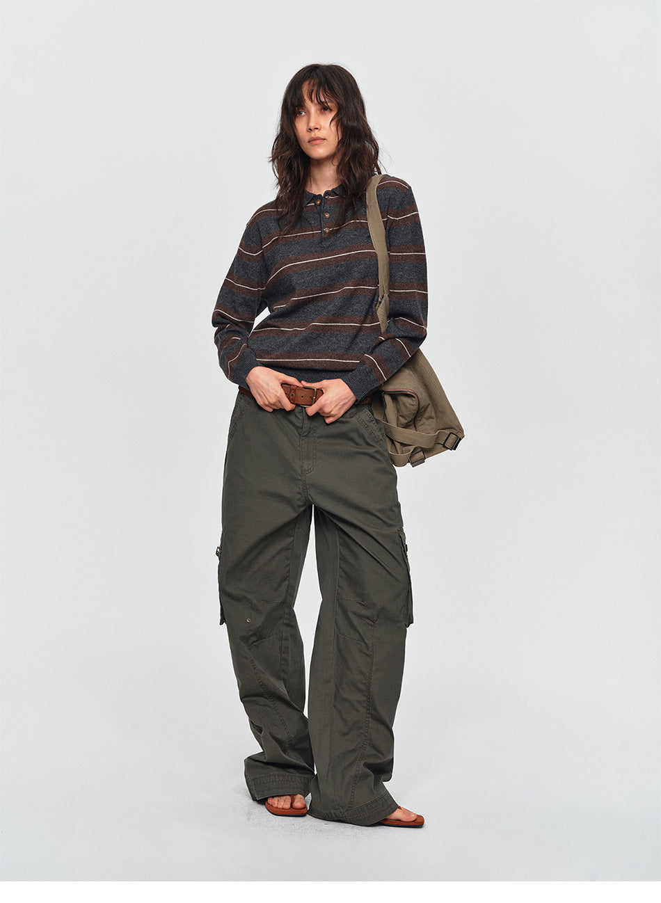 MADWITCH CONTRAST-STRIPE WOOL-BLEND POLO SWEATER #32873