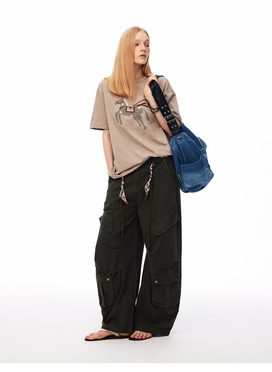 MADWITCH WASHED CURVED-LEG CARGO TROUSERS #5869