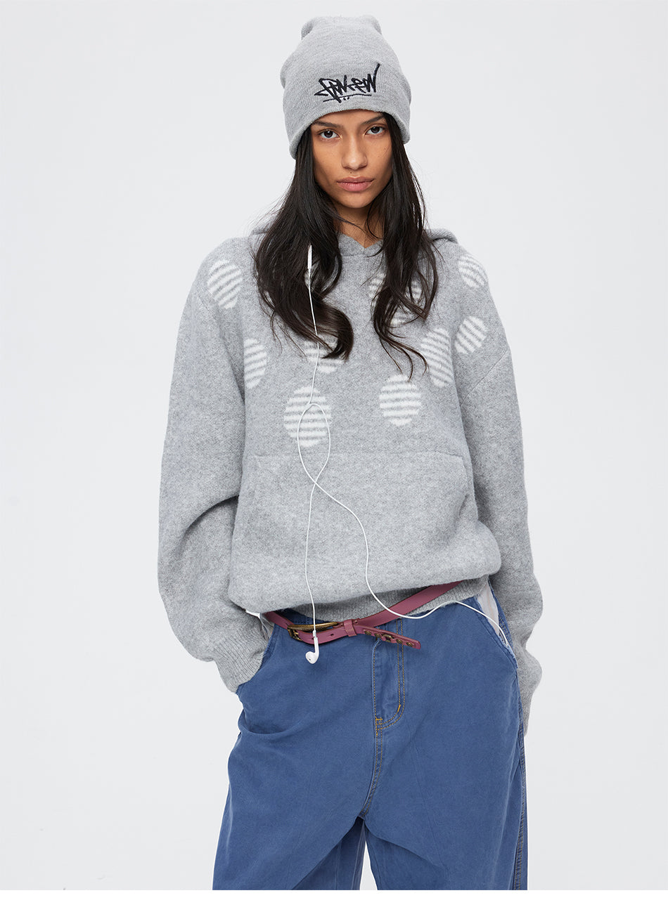 MADWITCH POLKA-DOT JACQUARD CROPPED HOODED SWEATER #MYC033