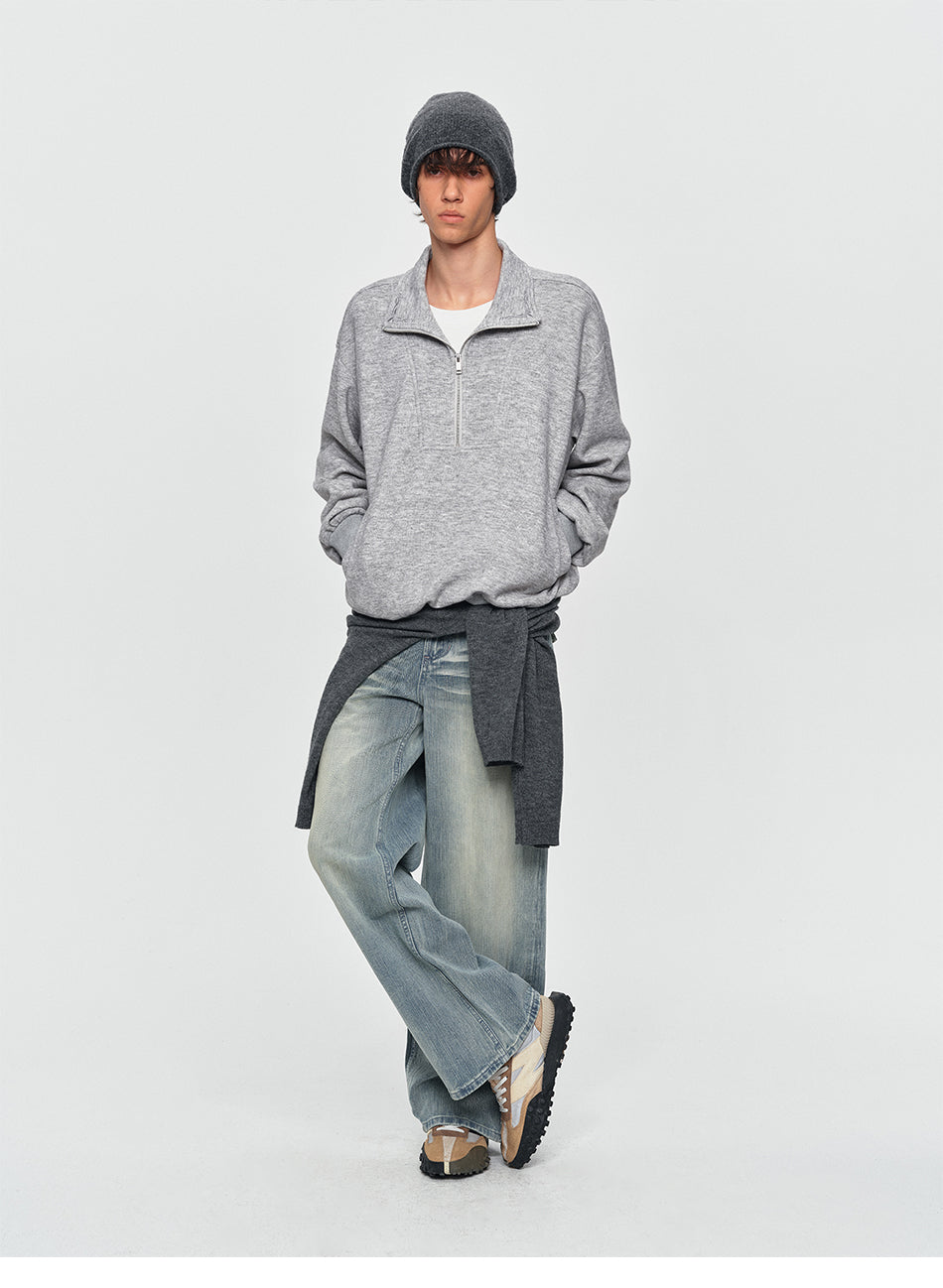 MADWITCH EMBROIDERED LAYERED HALF-ZIP SWEATSHIRT #991395