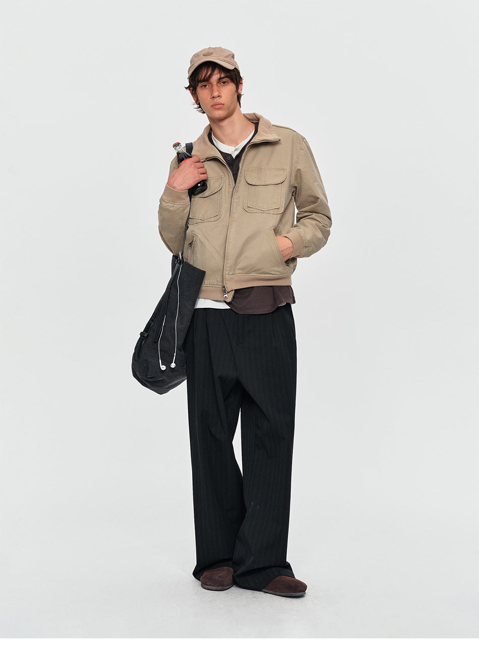 MADWITCH WASHED DUAL-POCKET STAND-COLLAR WORKWEAR JACKET #DY26043