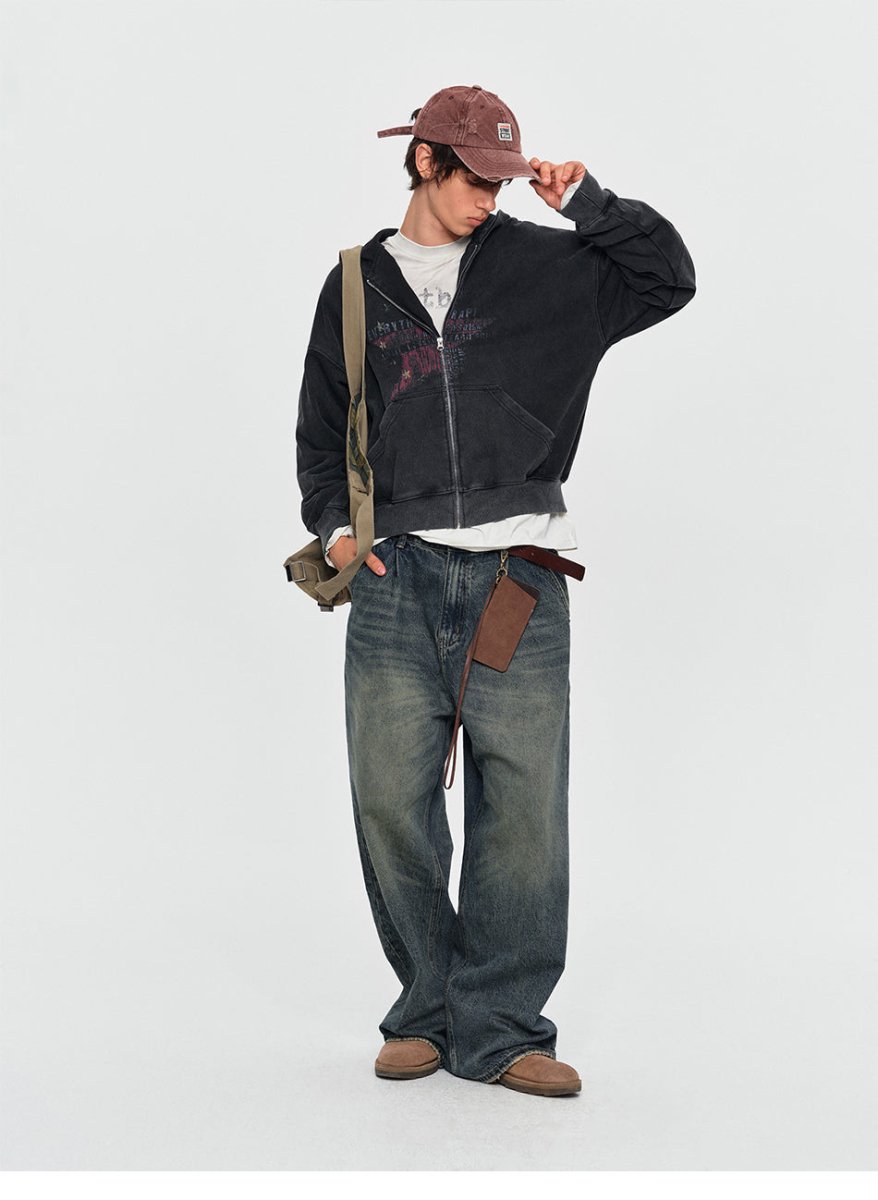 MADWITCH STAR GRAPHIC WASHED ZIP HOODIE 27561 - MadWitch Store