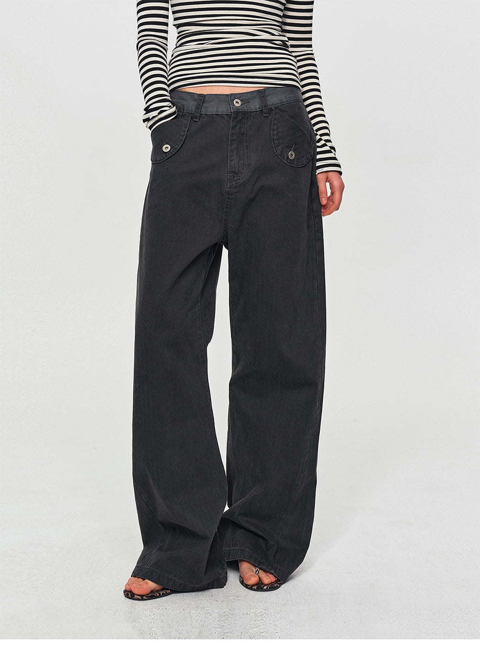 MADWITCH CONTRAST-WAIST FLAP-POCKET CARGO PANTS #Z071