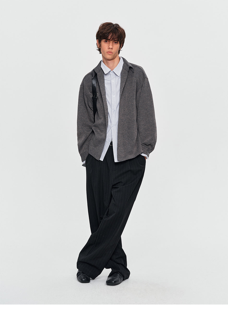 MADWITCH LAYERED BUTTONED COLLAR TEXTURED KNIT SWEATSHIRT #880813
