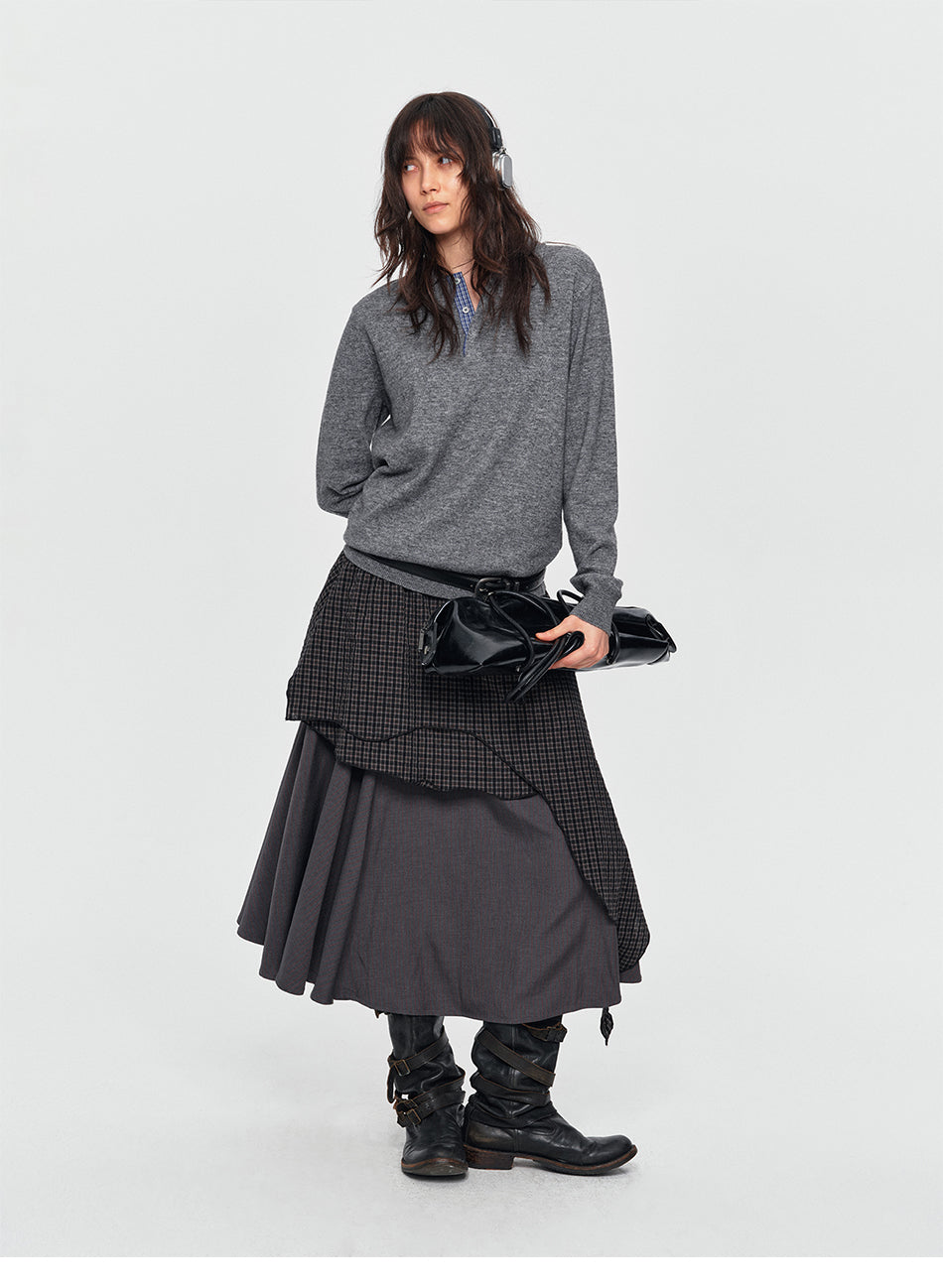 MADWITCH CONTRAST-COLLAR PLAID WOOL-BLEND CARDIGAN #11889