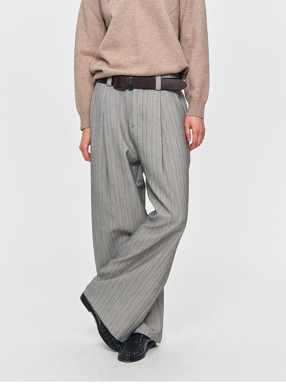 MADWITCH DRAPED PINSTRIPE ELASTIC-WAIST WIDE-LEG TROUSERS #AW26131