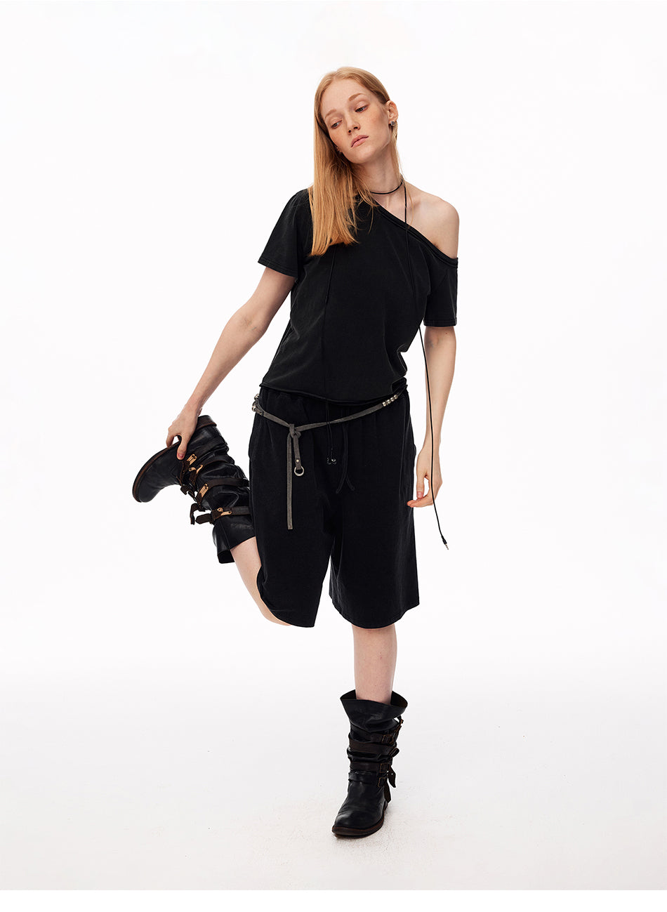 MADWITCH ASYMMETRIC OFF-SHOULDER SHIRT & CAPRI SET #C2026361 & C2026360
