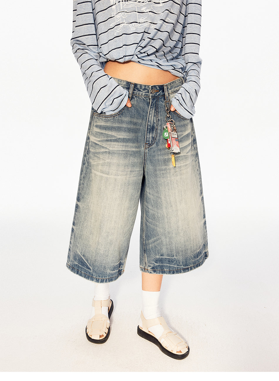 MADWITCH WASHED WIDE CROP JEANS #MC2603D