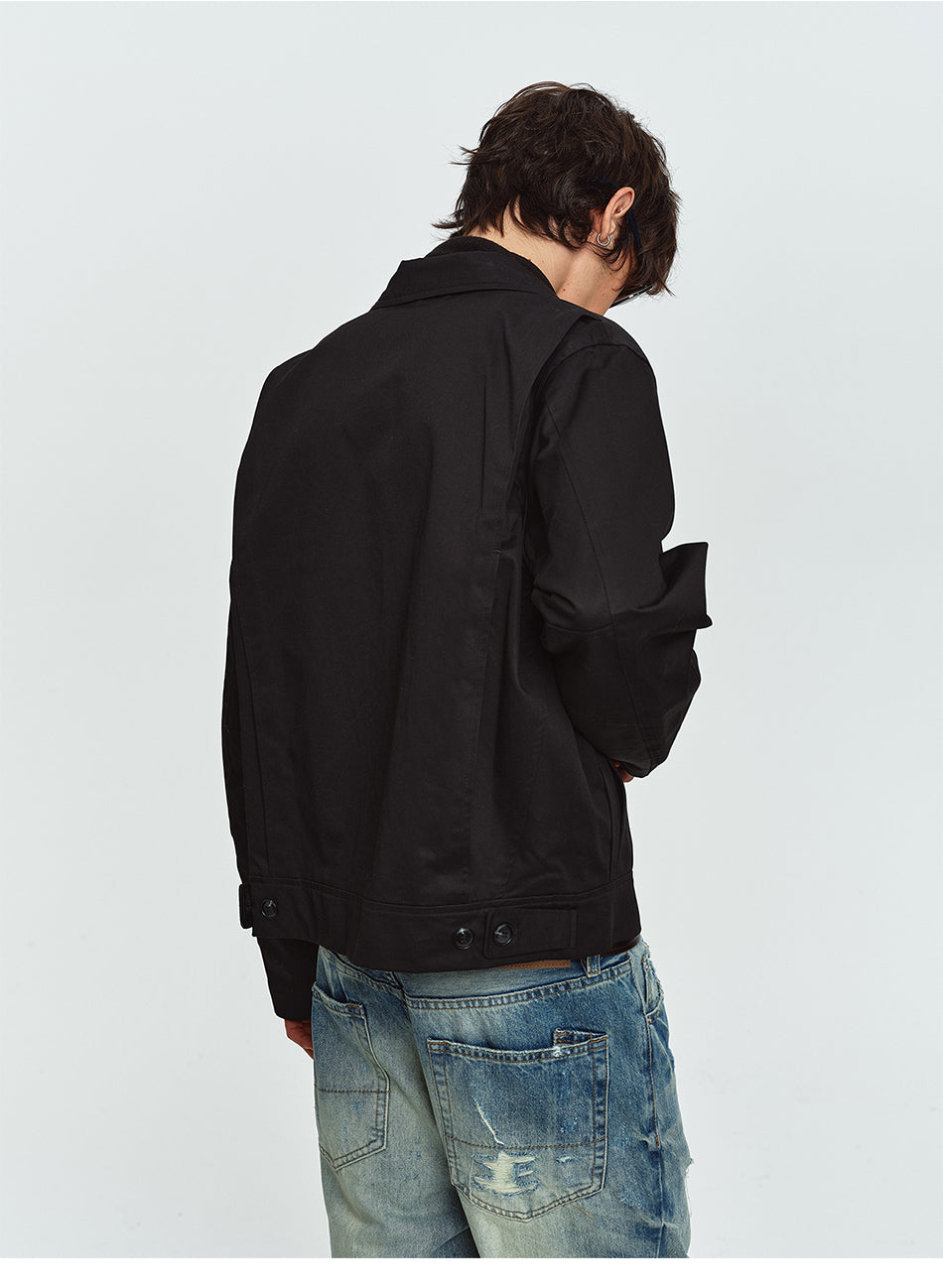 MADWITCH CONTRAST-STITCH MULTI-POCKET COLLARED UTILITY JACKET #GPCW1379