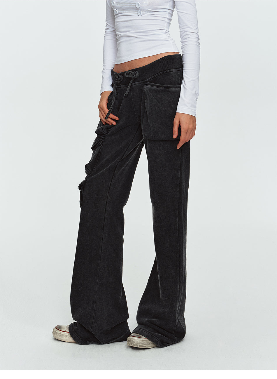 MADWITCH WING-EMBROIDERED WASHED FLARED CARGO SWEATPANTS #L2026705