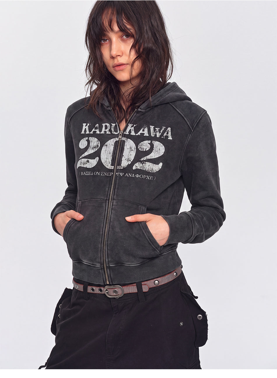 MADWITCH CRACKED-PRINT WASHED ZIP HOODIE #CW1375N