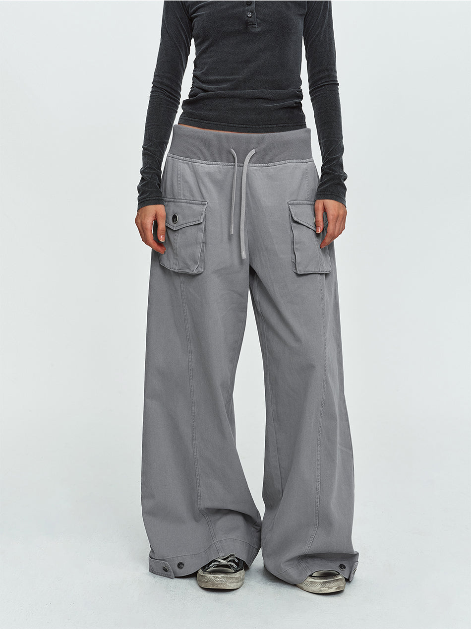 MADWITCH OVERSIZED-POCKET DRAWSTRING WIDE-LEG CARGO PANTS #DR6316
