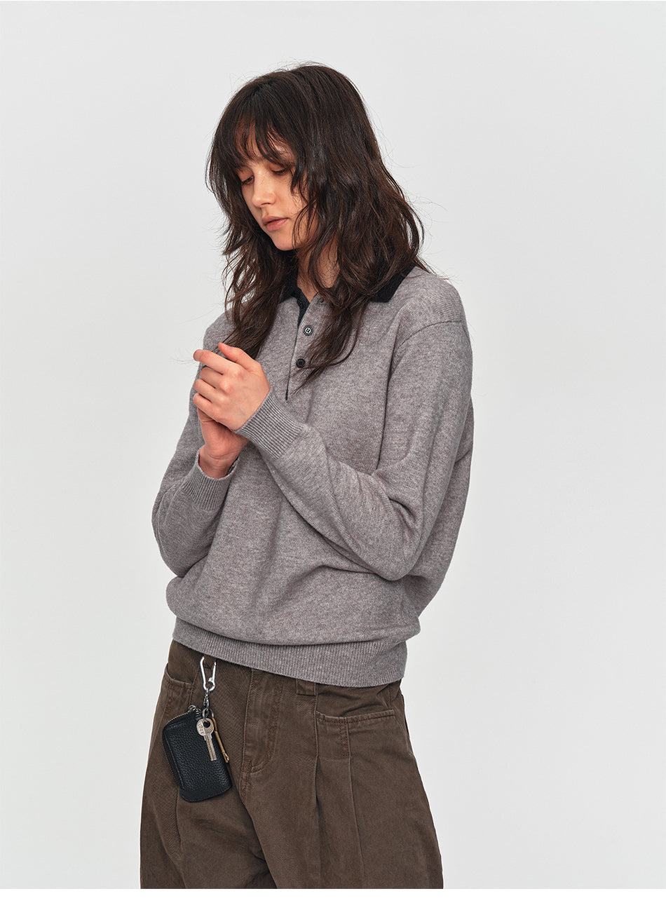 MADWITCH CONTRAST-COLLAR POLO KNIT SWEATER #46893
