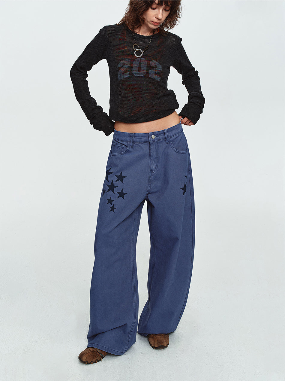 MADWITCH STAR-PRINT WASHED WIDE-LEG TROUSERS #G60156