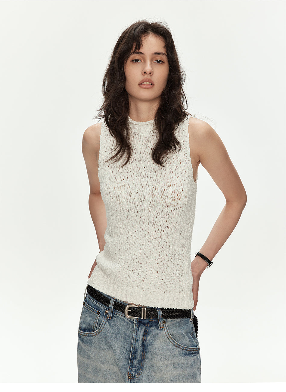 MADWITCH TEXTURED OPEN KNIT MOCK NECK VEST #MYCB017