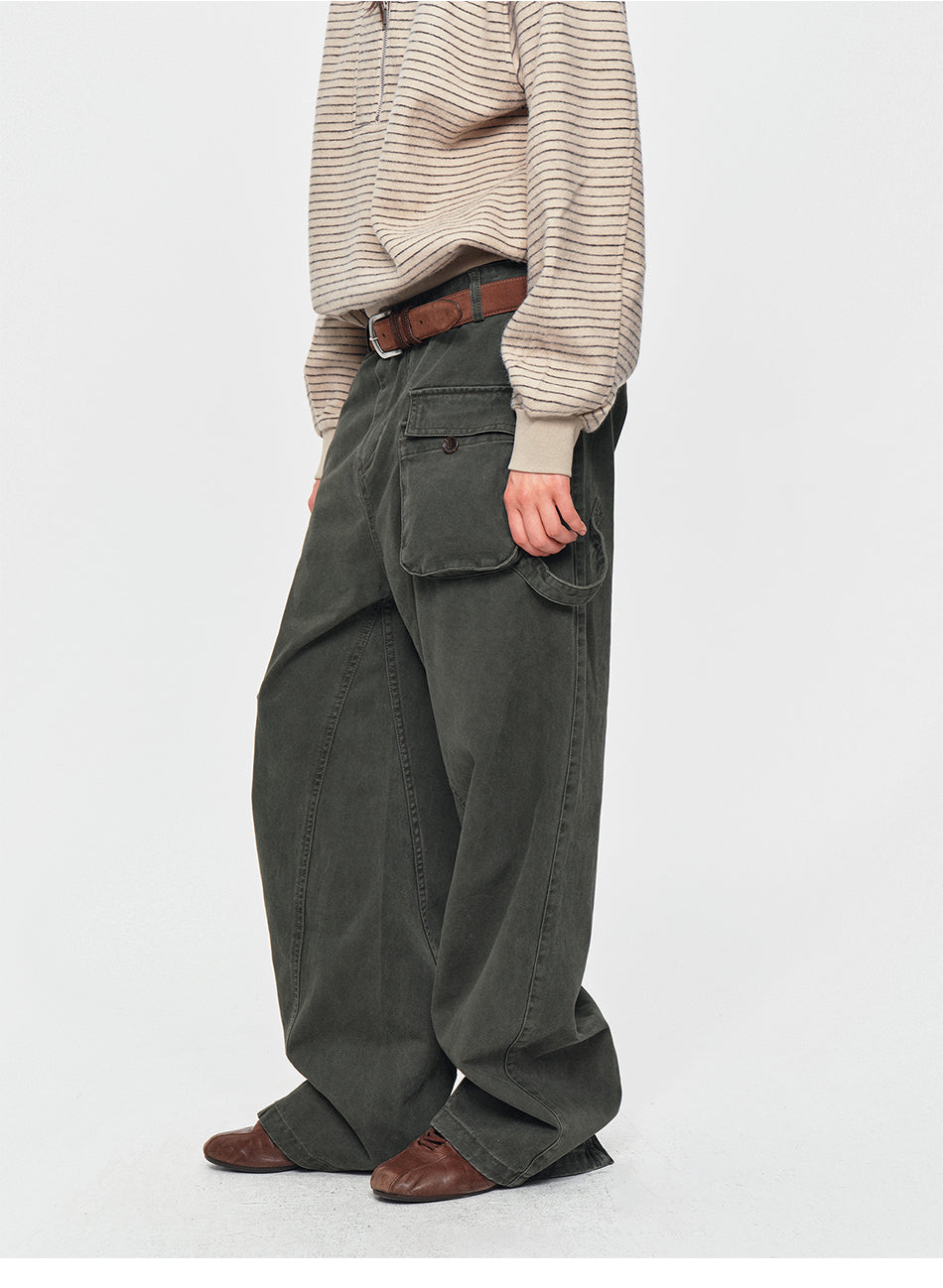 MADWITCH WASHED ASYMMETRIC CARGO TROUSERS #A641