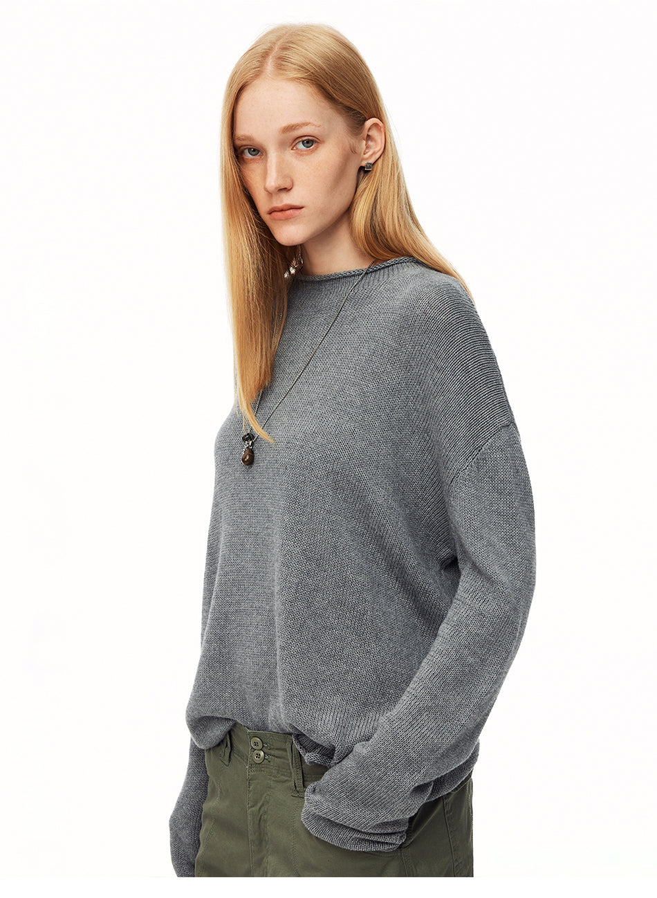 MADWITCH MINIMALIST MOCK NECK ROLL EDGE KNIT SHIRT #MYC021
