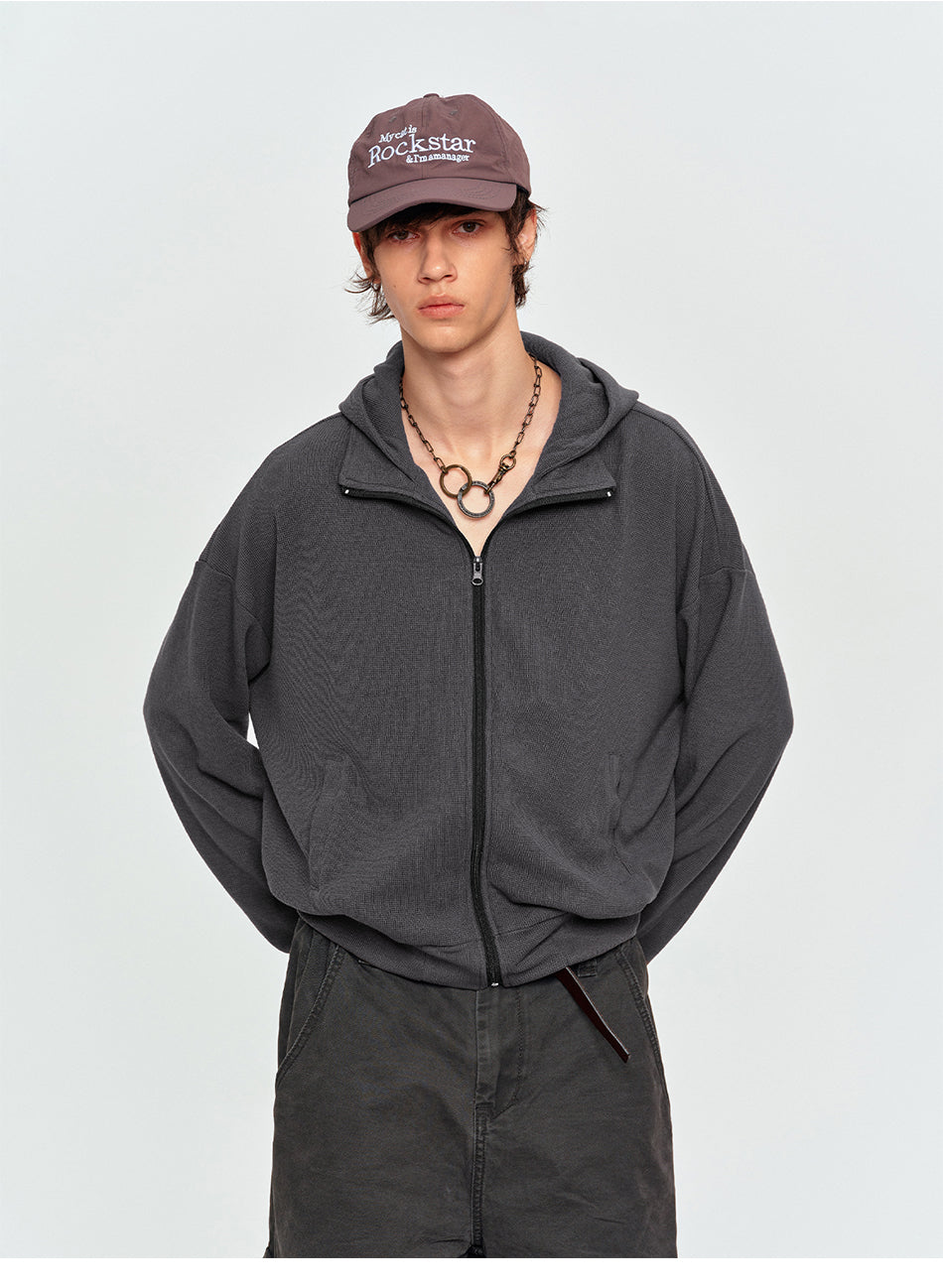 MADWITCH WAFFLE-KNIT CROPPED ZIP HOODIE #2605WT5091