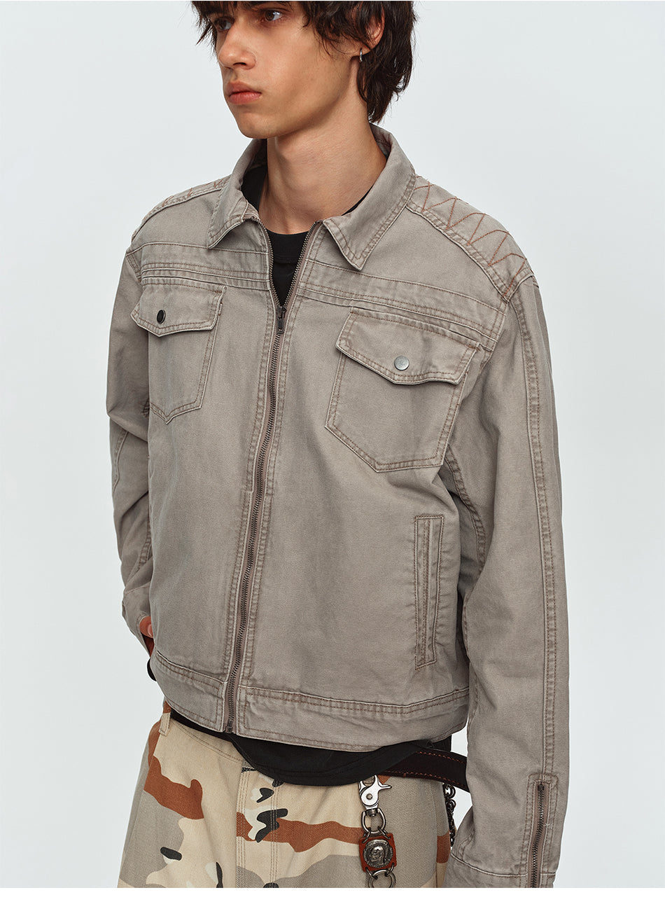 MADWITCH WASHED DISTRESSED COLLARED CROPPED DENIM JACKET #DY3016