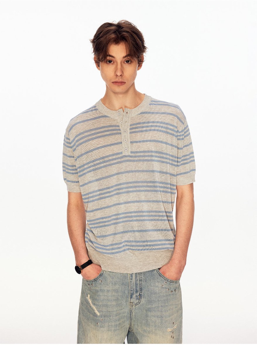 MADWITCH VINTAGE STRIPE HENLEY TEE 27525 - MadWitch Store