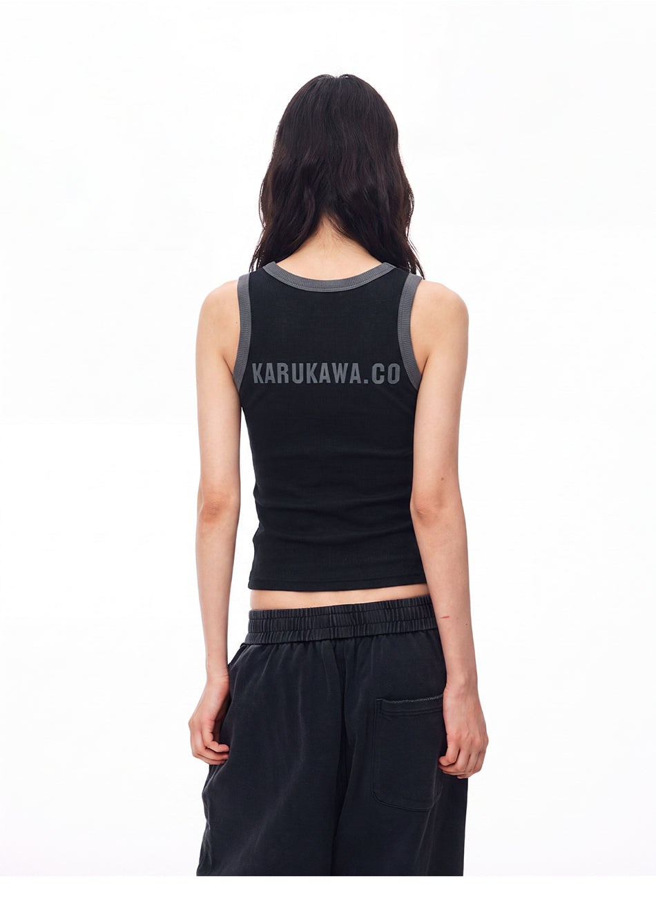 MADWITCH CONTRAST-TRIM GRAPHIC RIBBED CROPPED TANK TOP #BC165N