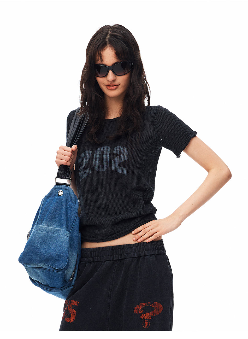 MADWITCH VINTAGE WASHED DISTRESSED KNIT SHORT-SLEEVE T-SHIRT #MYC020