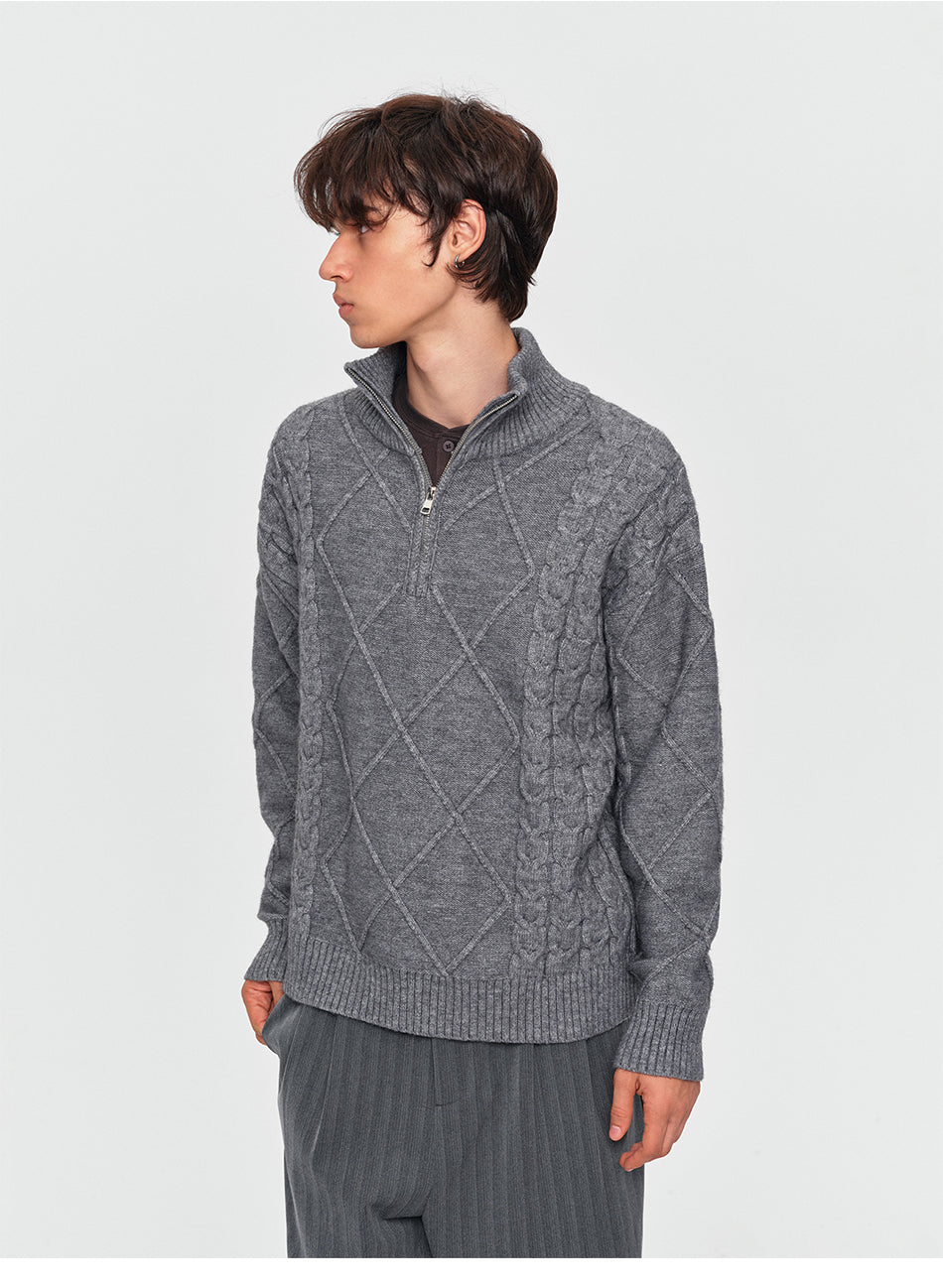 MADWITCH HALF-ZIP ARGYLE KNIT SWEATER #AW26825