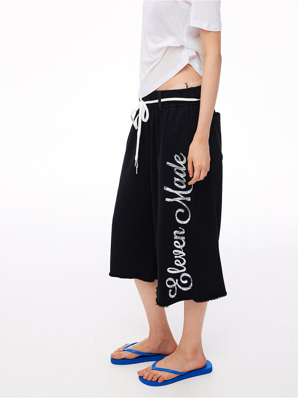 MADWITCH VINTAGE GRAPHIC RAW EDGE SWEAT CAPRI PANTS #CK280D
