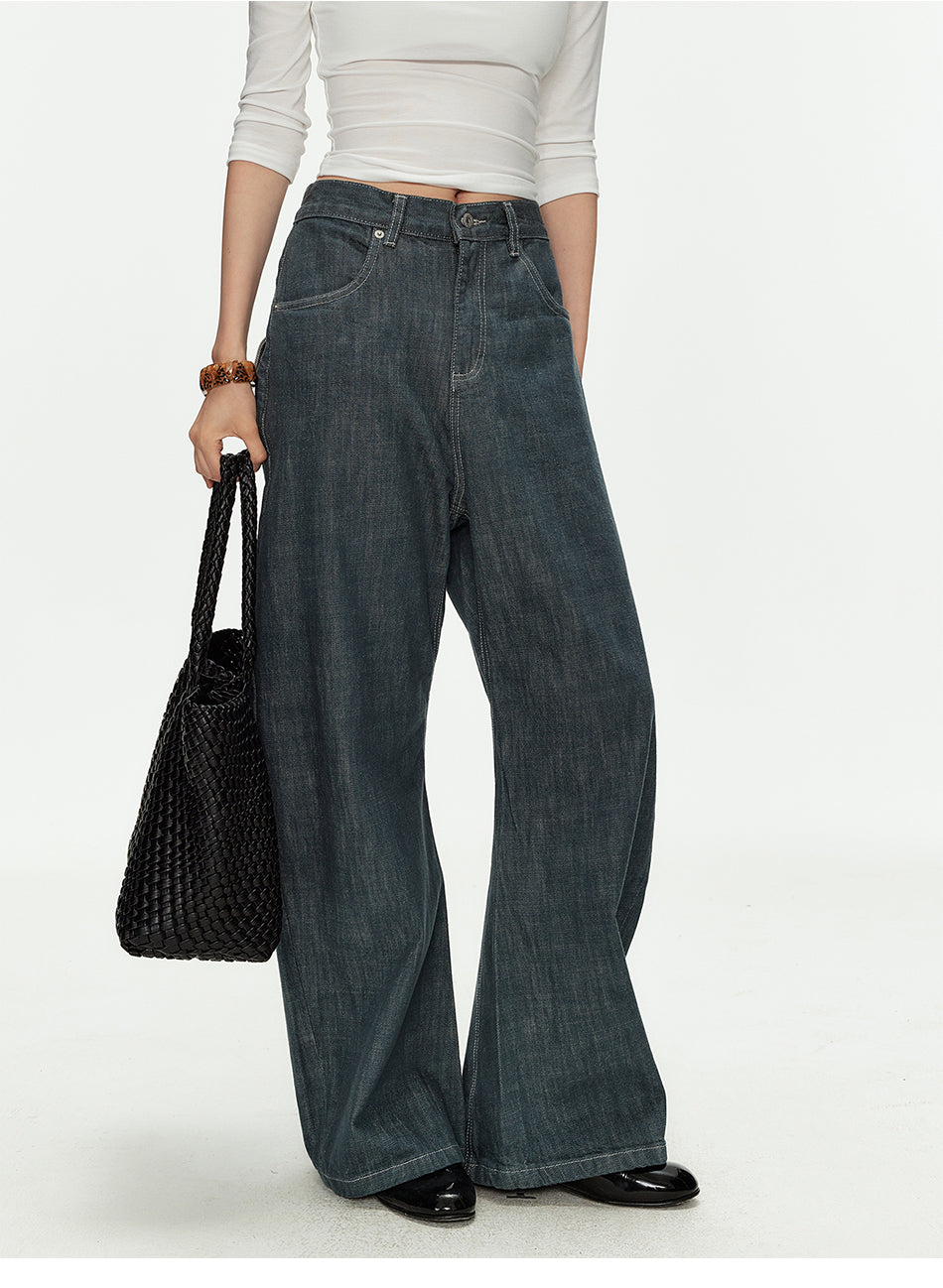 MADWITCH TEAL WASHED MARTINGALE WIDE JEANS #GPH9808