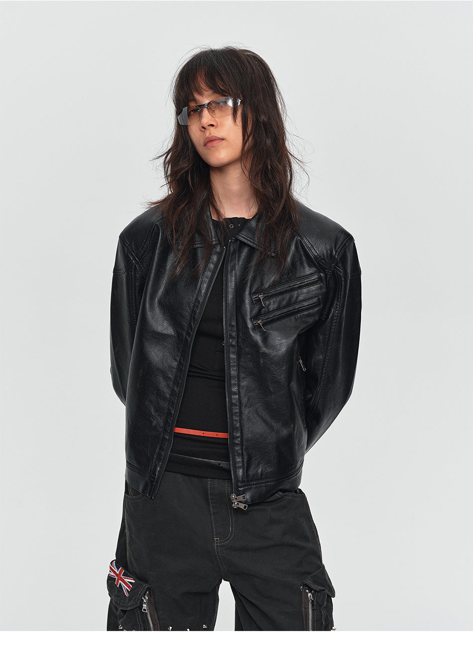 MADWITCH VINTAGE WASHED PU BIKER JACKET #AW26138
