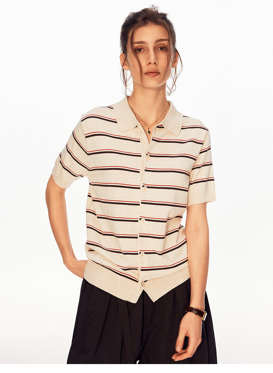 MADWITCH STRIPED LINEN POLO TEE #68693