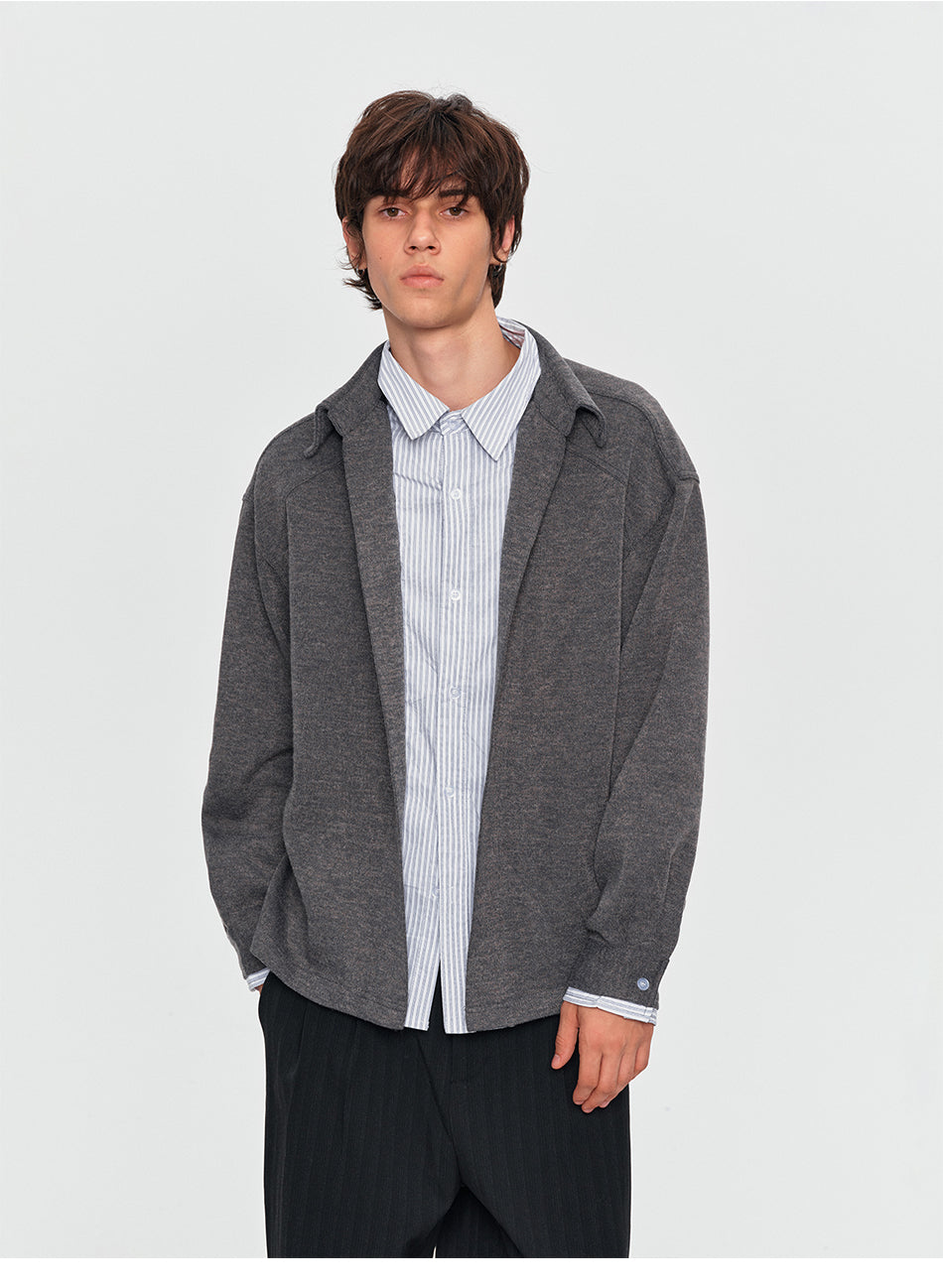 MADWITCH LAYERED BUTTONED COLLAR TEXTURED KNIT SWEATSHIRT #880813