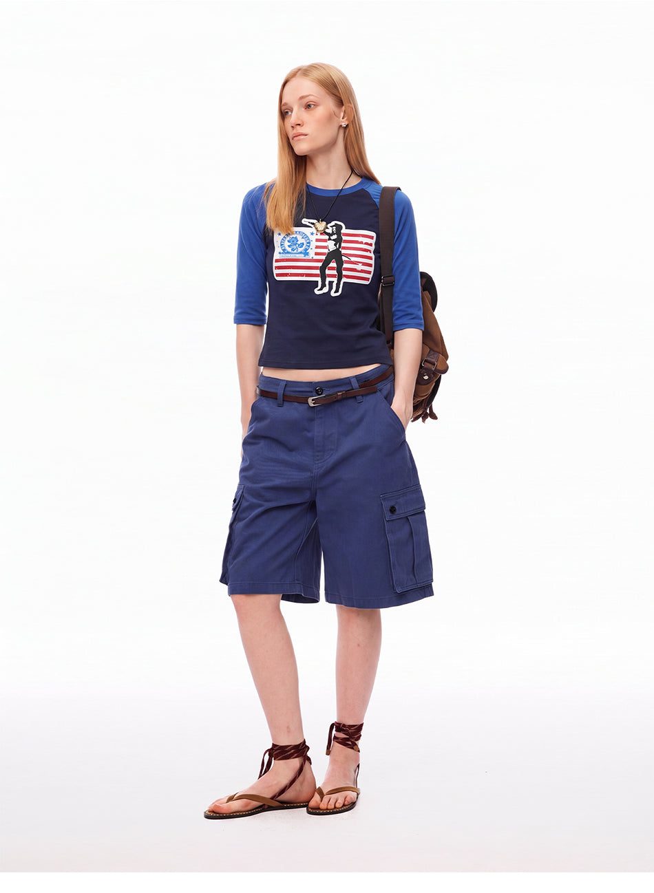 MADWITCH VINTAGE GRAPHIC RAGLAN 3/4-SLEEVE CROPPED T-SHIRT #MS8958