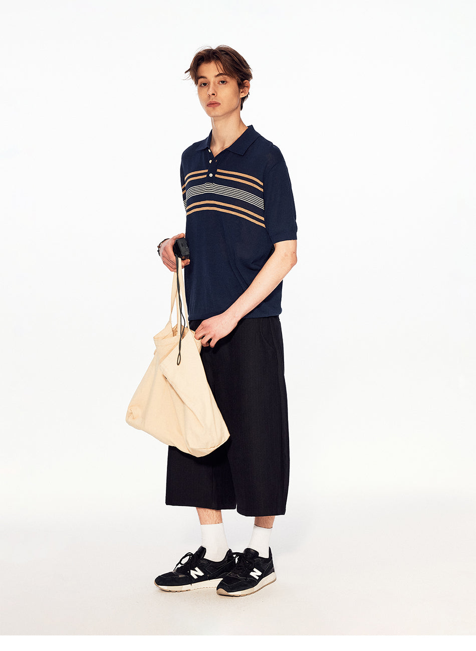 MADWITCH STRIPED KNIT POLO TEE #27496
