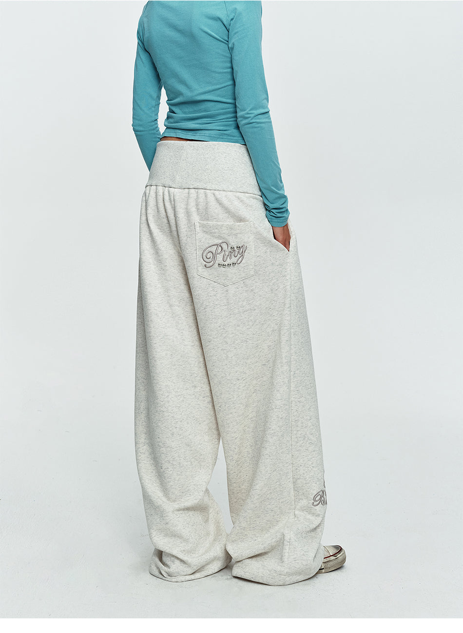 MADWITCH STUDDED FOLD-OVER WIDE-LEG SWEATPANTS #L2026617