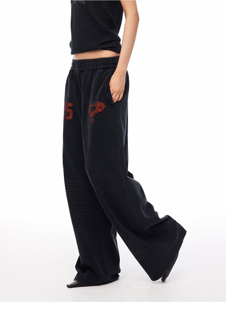 MADWITCH WASHED DISTRESSED PRINTED WIDE-LEG SWEATPANTS #CK61069