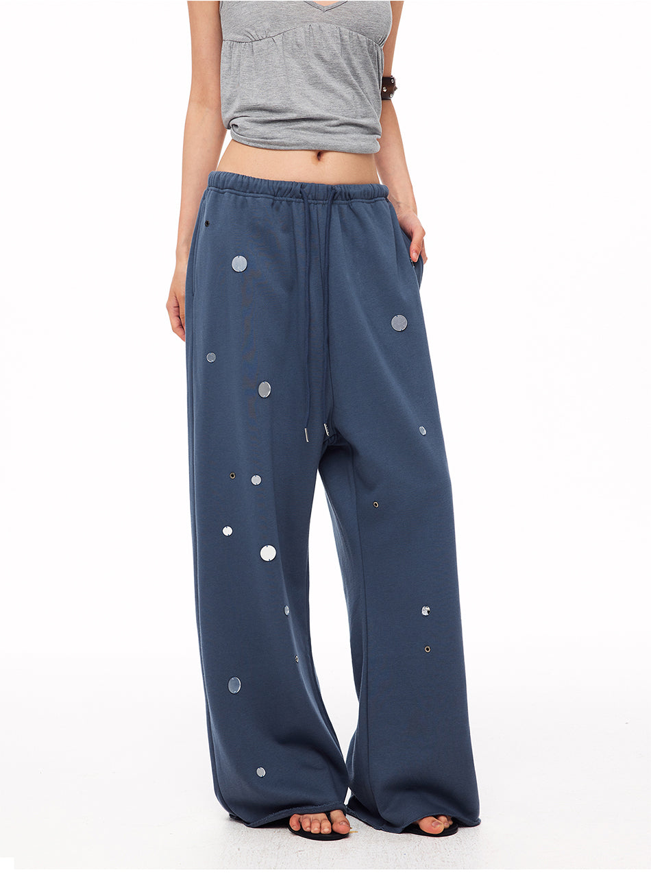 MADWITCH DRAWSTRING MIRROR-DISK WIDE-LEG SWEATPANTS #CK61067