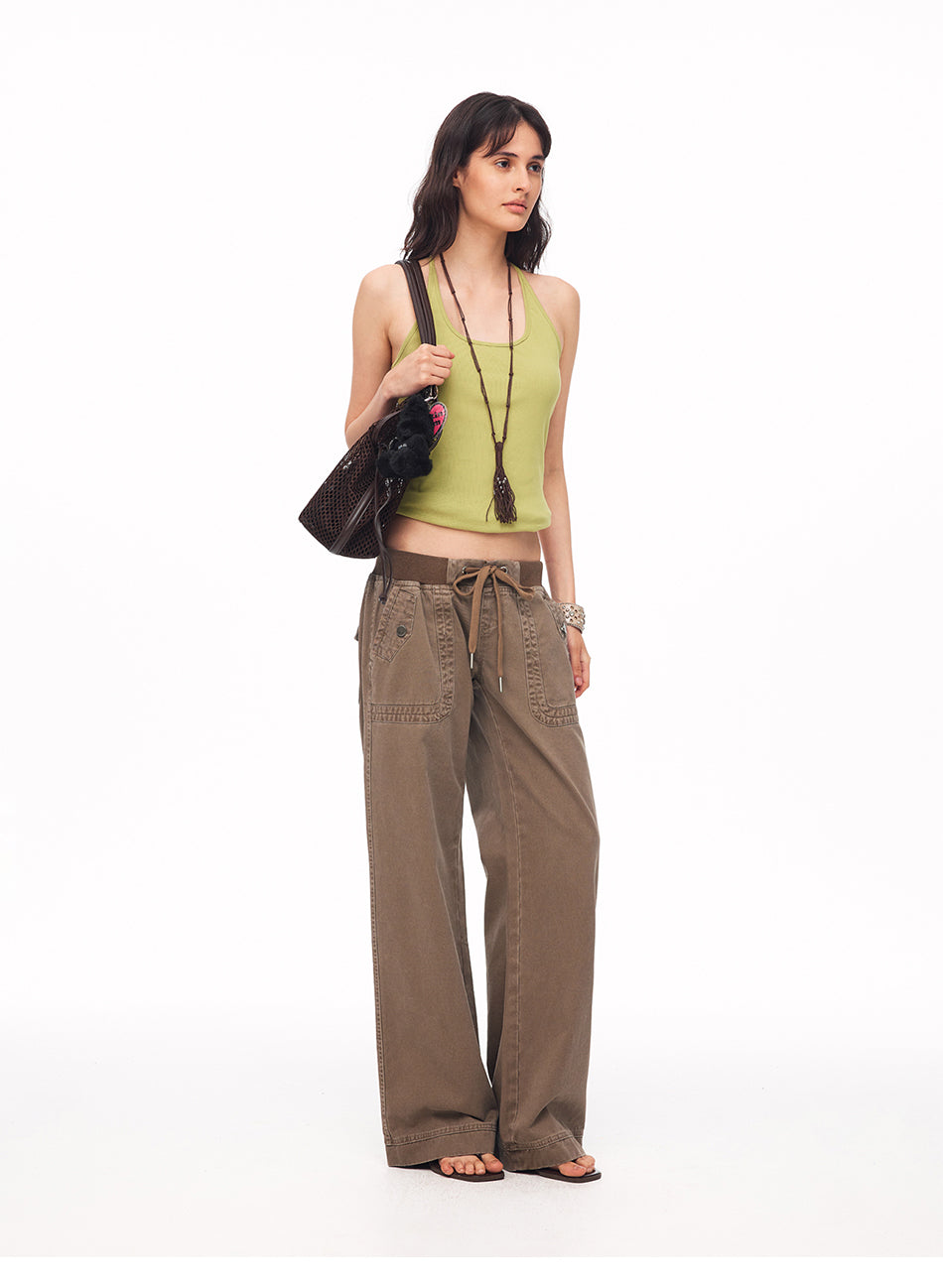 MADWITCH WASHED DISTRESSED DRAWSTRING CARGO PANTS #A635