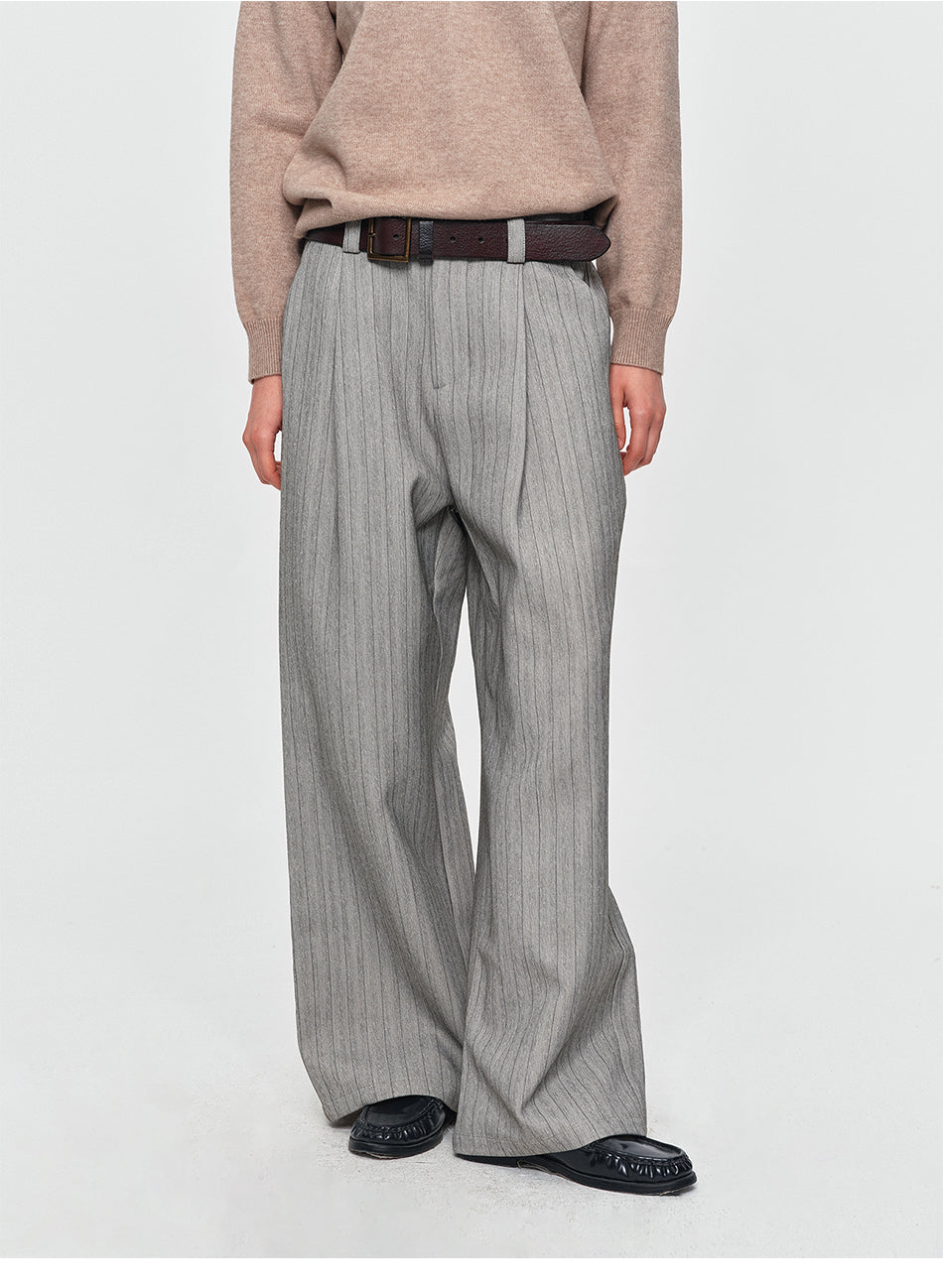 MADWITCH DRAPED PINSTRIPE ELASTIC-WAIST WIDE-LEG TROUSERS #AW26131